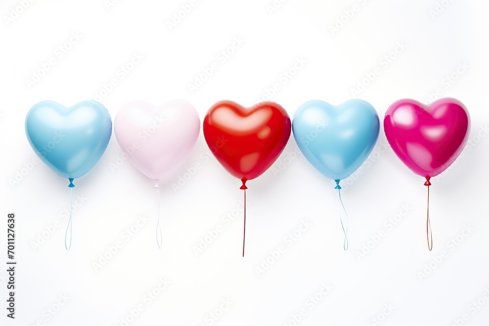 multicolor hearts shape balloons on white background. Valentines day concept