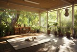 A veranda with a small outdoor yoga studio, providing a peaceful sanctuary for practicing mindfulness and finding inner serenity.