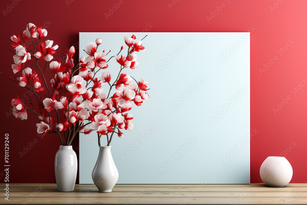 Valentine's Day greeting card mockup with flowers and blank frame for your words of love