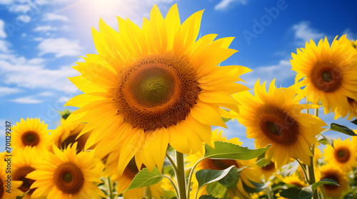 beautiful sunflower on a sunny day  field of blooming sunflowers