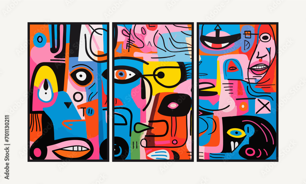 Abstract face posters in boho and contemporary style . Abstract face background for banner, card, textile, cover