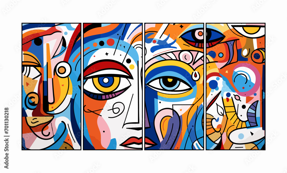 Abstract face posters in boho and contemporary style . Abstract face background for banner, card, textile, cover Abstract face posters in boho and contemporary style . Abstract face background for banner, card, textile, cover