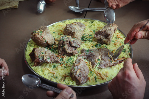Mansaf, Jordanian national dish. Meat food rice ate Arabic food photo