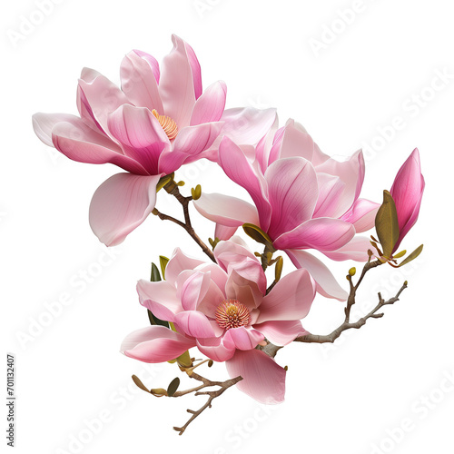 Pink magnolia flowers isolated on transparent background