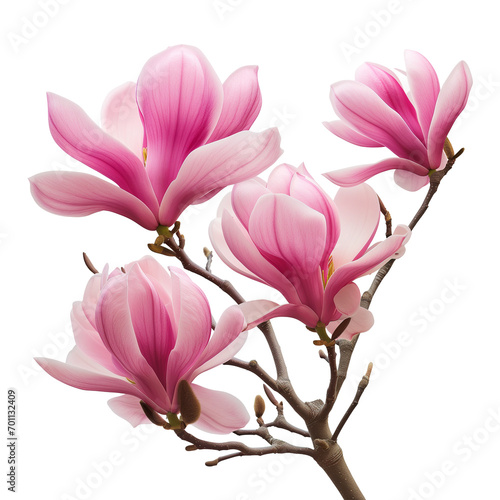 Pink magnolia flowers isolated on transparent background