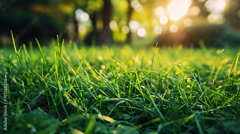 Naklejka premium Realistic Perfect Green Grass Texture with Even Length and Unfocused Background