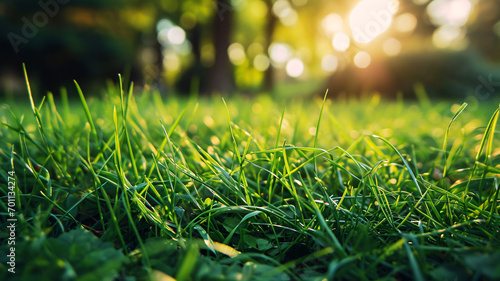 Realistic Perfect Green Grass Texture with Even Length and Unfocused Background