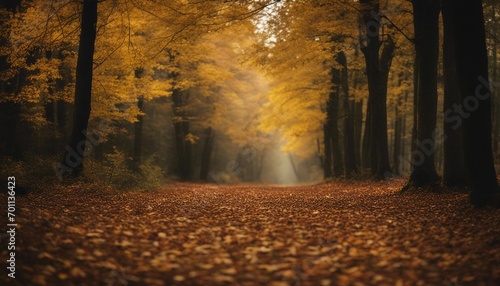 Mystical Autumn Forest Path in Golden Light