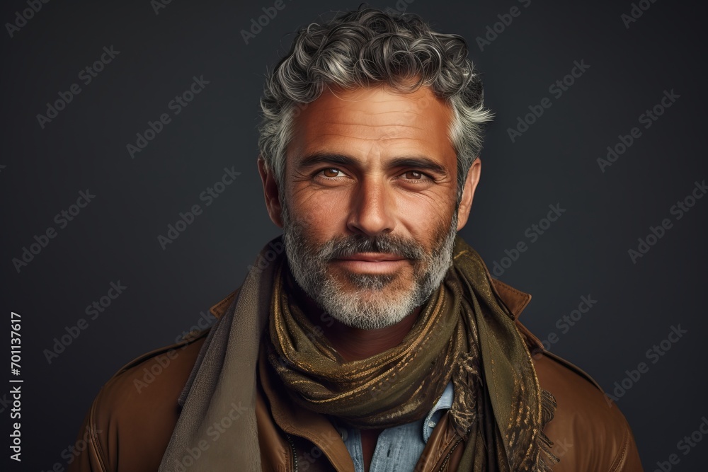 Portrait of a handsome middle-aged man with gray hair and beard. Men's beauty, fashion. Portrait of a handsome middle-aged man with gray hair and beard. Men's beauty, fashion.