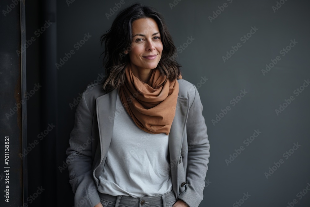 Portrait of a beautiful woman with a scarf on her neck. Portrait of a beautiful woman with a scarf on her neck.