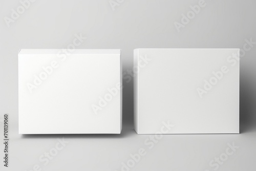 An open and a closed white magnetic cardboard box, aligned neatly on a white canvas, each with an area for a blank label