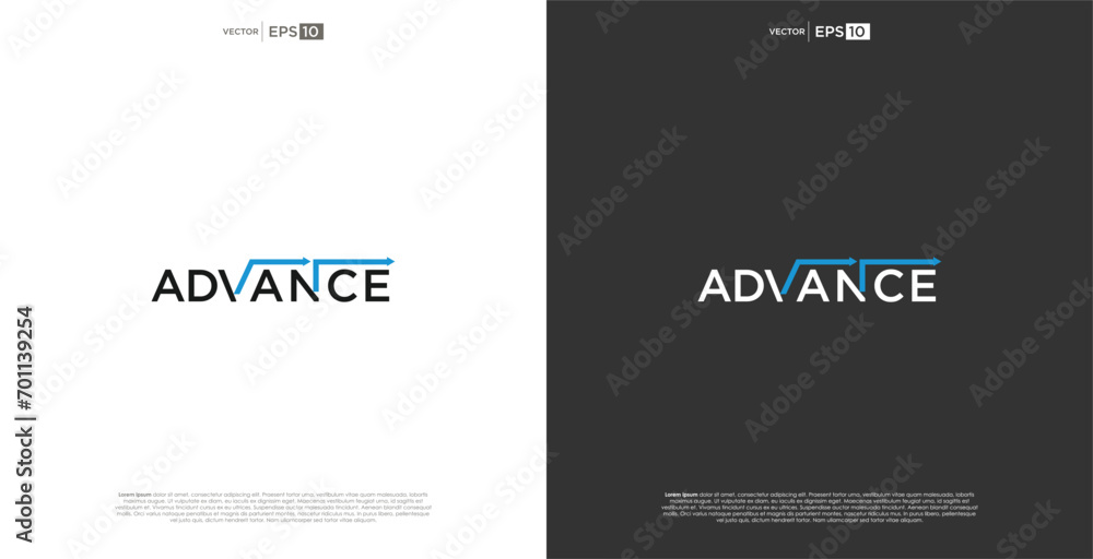 letter ADVANCE vector wordmark logo typography.A logo reflecting progress and forward-thinking, with a sleek and modern design that signifies continuous advancement.