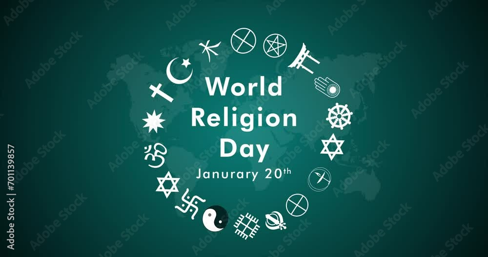 Important day World Religion Day video with religious symbols, Religious symbols white