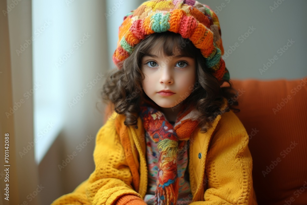 Portrait of a beautiful little girl in a warm hat and scarf. Portrait of a beautiful little girl in a warm hat and scarf.