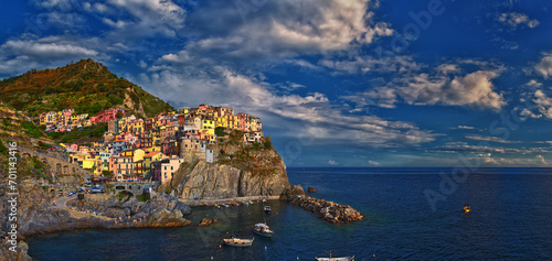 Fototapeta Naklejka Na Ścianę i Meble -  Cinque Terre views from hiking trails of seaside villages on the Italian Riviera coastline. Liguria, Italy, Europe. 2023 Summer. 