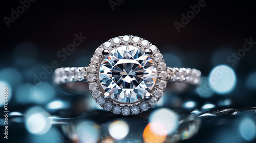 Diamond Wedding Engagement ring with diamonds circling the center diamond and the band