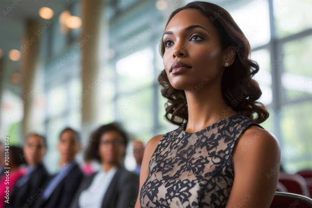 Fototapeta premium Confident Businesswoman Focused at a Professional Gathering