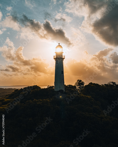 Ilha do Mel - Paraná. Aerial view of the Conchas lighthouse and beaches of Ilha do Mel