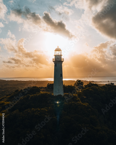 Ilha do Mel - Paraná. Aerial view of the Conchas lighthouse and beaches of Ilha do Mel