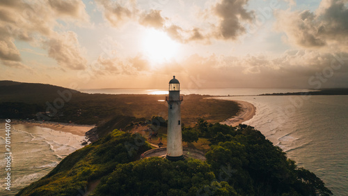 Ilha do Mel - Paran  . Aerial view of the Conchas lighthouse and beaches of Ilha do Mel
