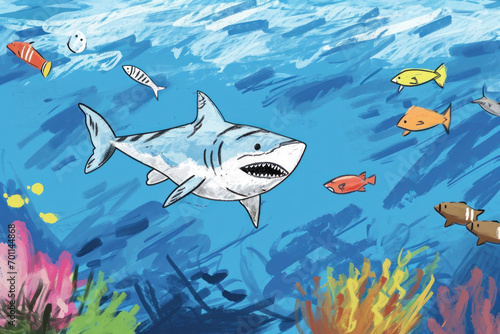 Childs drawing of a shark made with generative AI technology 