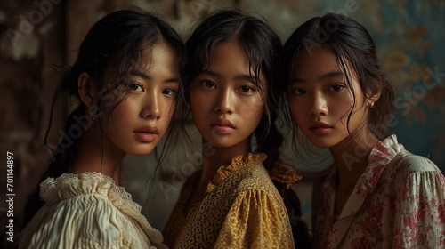 Young asian girls posing for a picture. photo