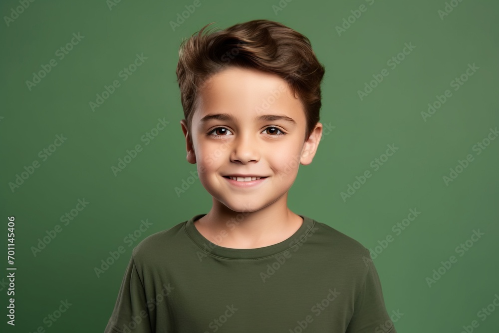 Portrait of smiling little boy in green t-shirt on green background Portrait of smiling little boy in green t-shirt on green background