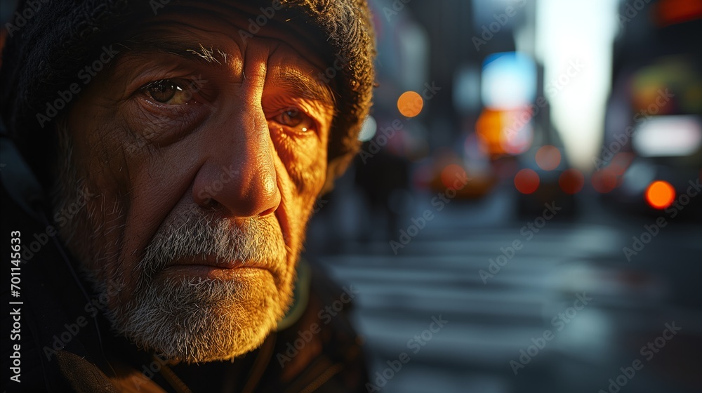 A lonely man on the city streets. A lonely man on the city streets.