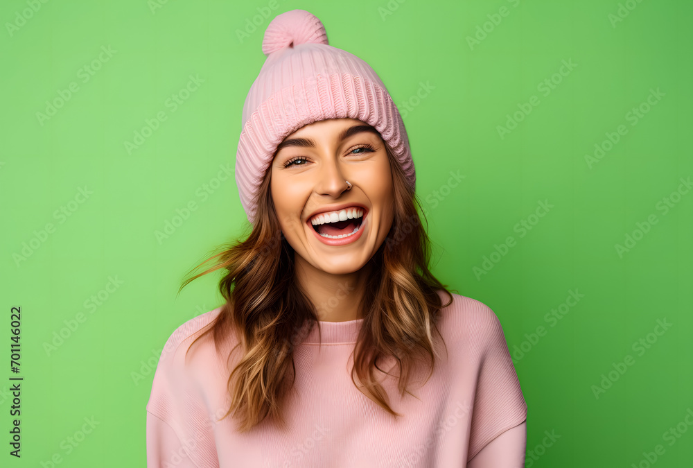 Portrait of a woman in winter style, wearing warm clothes with a plain background. Perfect for fashion, seasonal, or lifestyle themes Portrait of a woman in winter style, wearing warm clothes with a plain background. Perfect for fashion, seasonal, or lifestyle themes