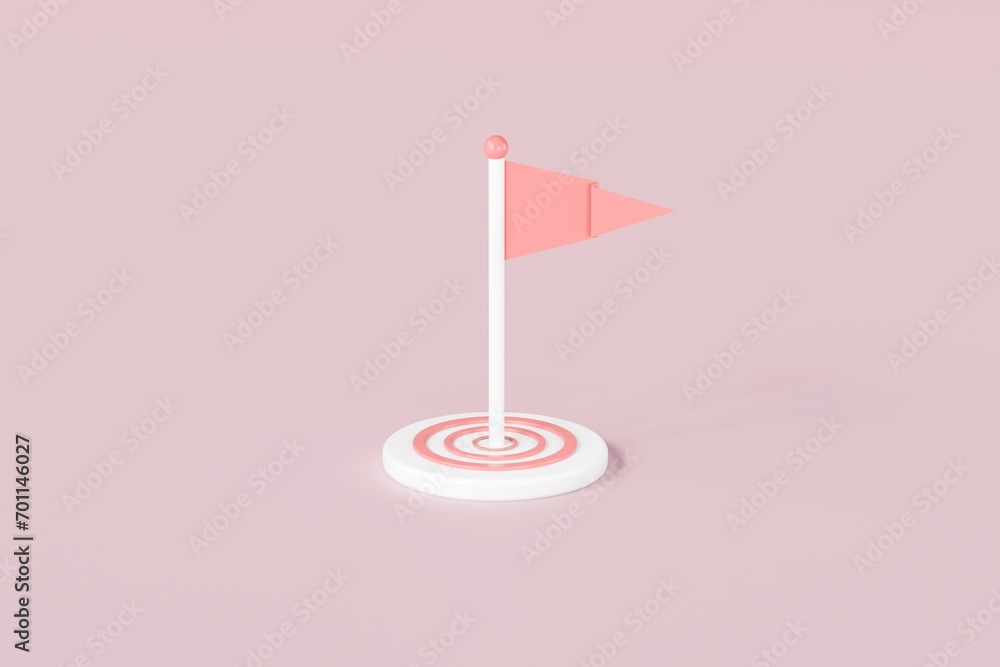 3D Flag in the middle of target icon . aimed at a goal, increase motivation, a way to achieve a goal, success grow up concept. minimal cartoon.3D Rendering. Banner, a place for text, copy space. 3D Flag in the middle of target icon . aimed at a goal, increase motivation, a way to achieve a goal, success grow up concept. minimal cartoon.3D Rendering. Banner, a place for text, copy space.