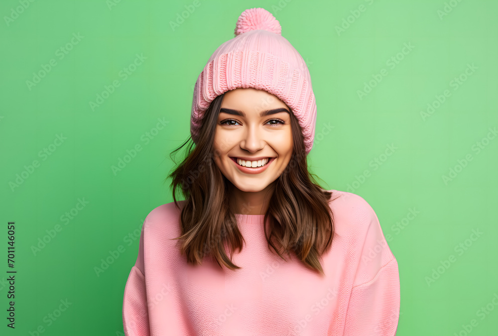 Portrait of a woman in winter style, wearing warm clothes with a plain background. Perfect for fashion, seasonal, or lifestyle themes Portrait of a woman in winter style, wearing warm clothes with a plain background. Perfect for fashion, seasonal, or lifestyle themes