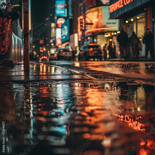 A corner of the rainy city where puddles reflect the lights of signs creating a lyrical image of urban life  © Francisco