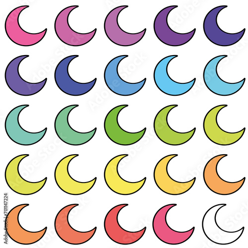 Iconos de media luna de múltiples colores