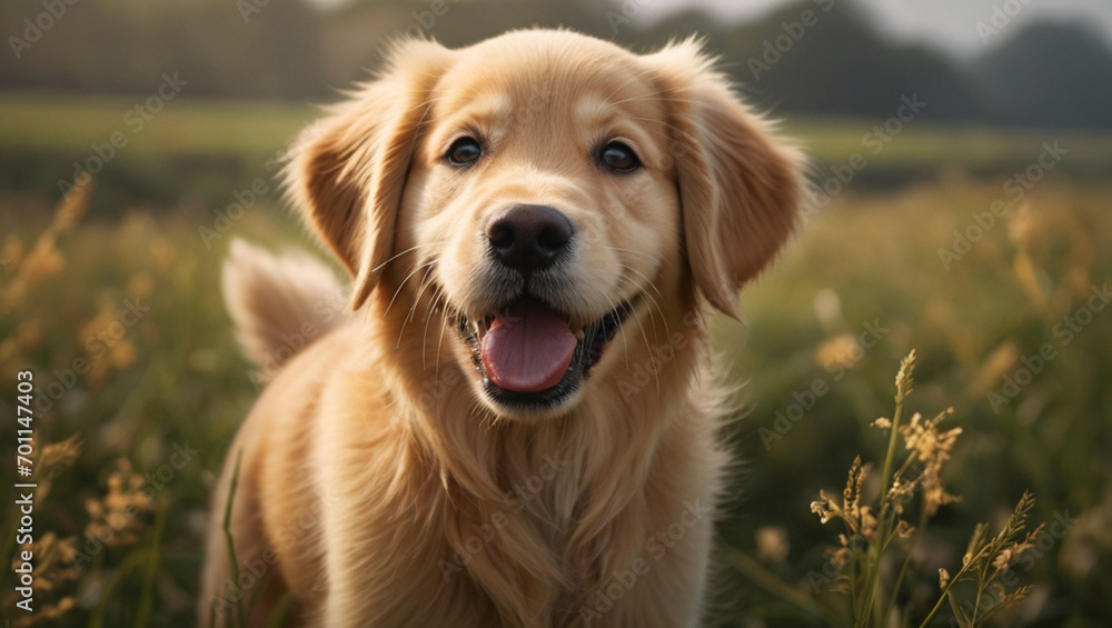 Happy, playful Golden Retriever Puppy Portrait Happy, playful Golden Retriever Puppy Portrait