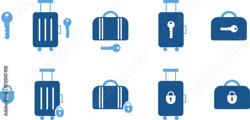 青2色の荷物と鍵のシルエットアイコンセット photo