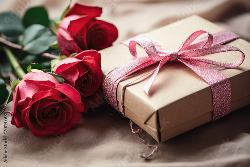 red rose and gift box. Valentine s Day. Love Concept. 
