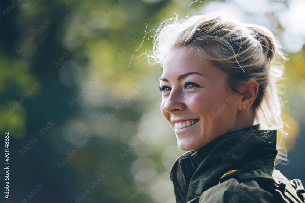 Blonde woman wearing Paramilitary Forces uniform smiling Blonde woman wearing Paramilitary Forces uniform smiling