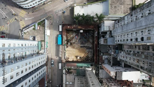 Aerial drone skyview of the residential and commercial area in Hong Kong East District at Victoria Harbour, near Kings Road in Tai Koo Shing and North Point Quarry Bay Shau Kei Wan Sai Wan  photo