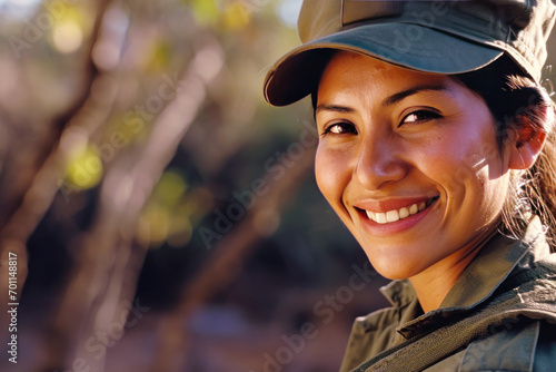 Hispanic woman wearing Paramilitary Forces uniform smiling © Aris
