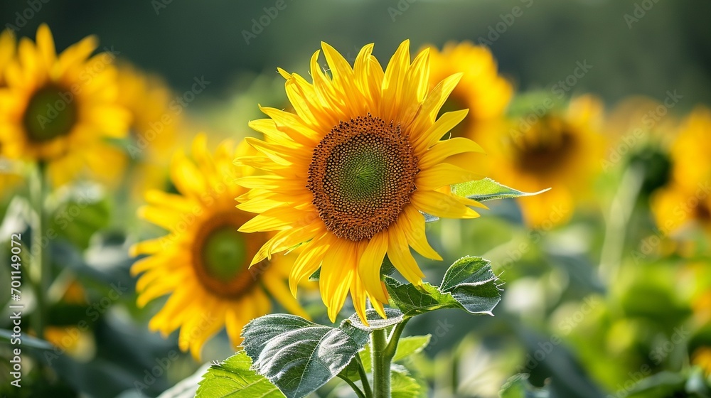 Beautiful sunflower in warm sunset light in summer meadow. Calm tranquil moment in countryside. Sunflower growing in evening field. Atmospheric summer wallpaper, space for text Beautiful sunflower in warm sunset light in summer meadow. Calm tranquil moment in countryside. Sunflower growing in evening field. Atmospheric summer wallpaper, space for text