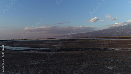 Drone flight over Lake Natron, Tanzania, Africa Flamingos, Phoenicopteridae, Africa