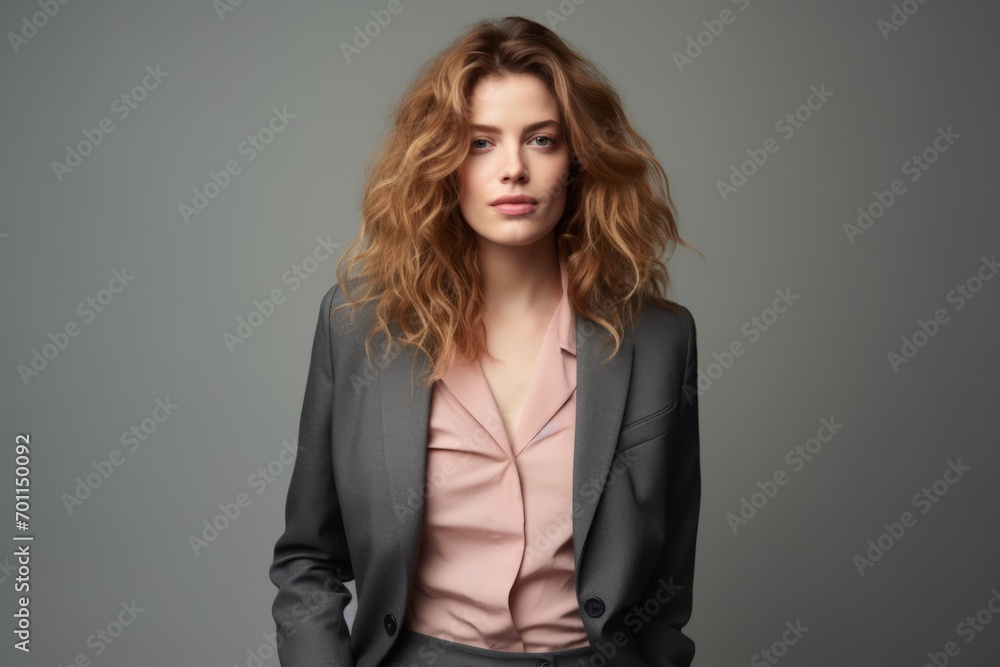 Portrait of a young businesswoman in a suit on a gray background Portrait of a young businesswoman in a suit on a gray background
