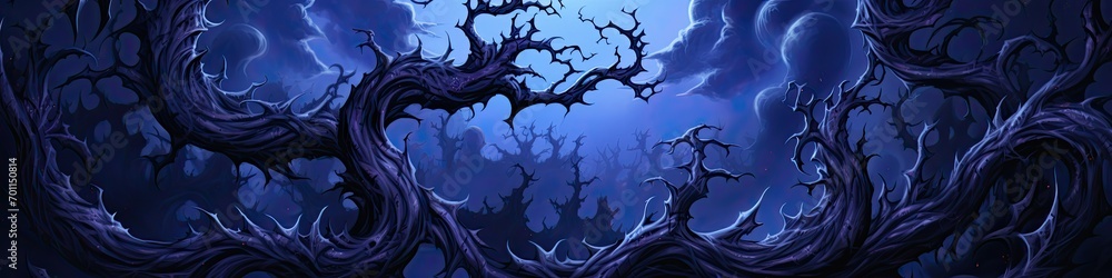Twisted Dark Trees in Mysterious Forest Illustration Twisted Dark Trees in Mysterious Forest Illustration