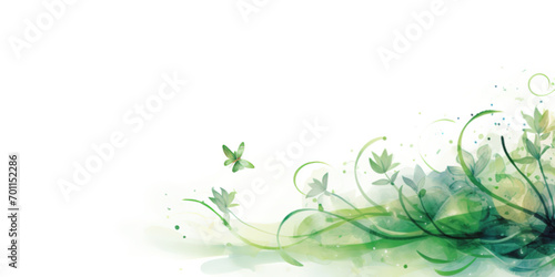 Floral green springtime background with leaves and butterflies and copy space