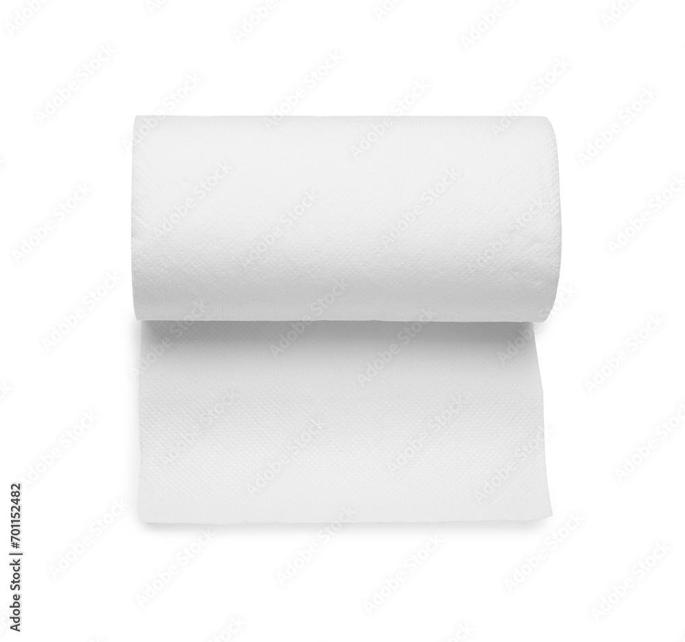 One roll of paper towels isolated on white, top view One roll of paper towels isolated on white, top view