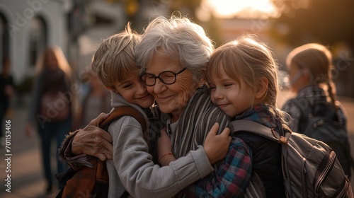 A Grandmother's Love for Her Grandchildren at Sunset time. 