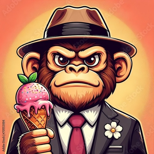 Mono elegante sosteniendo un helado