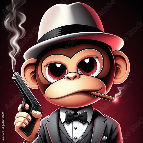 Mono mafioso animado con pistola y puro photo