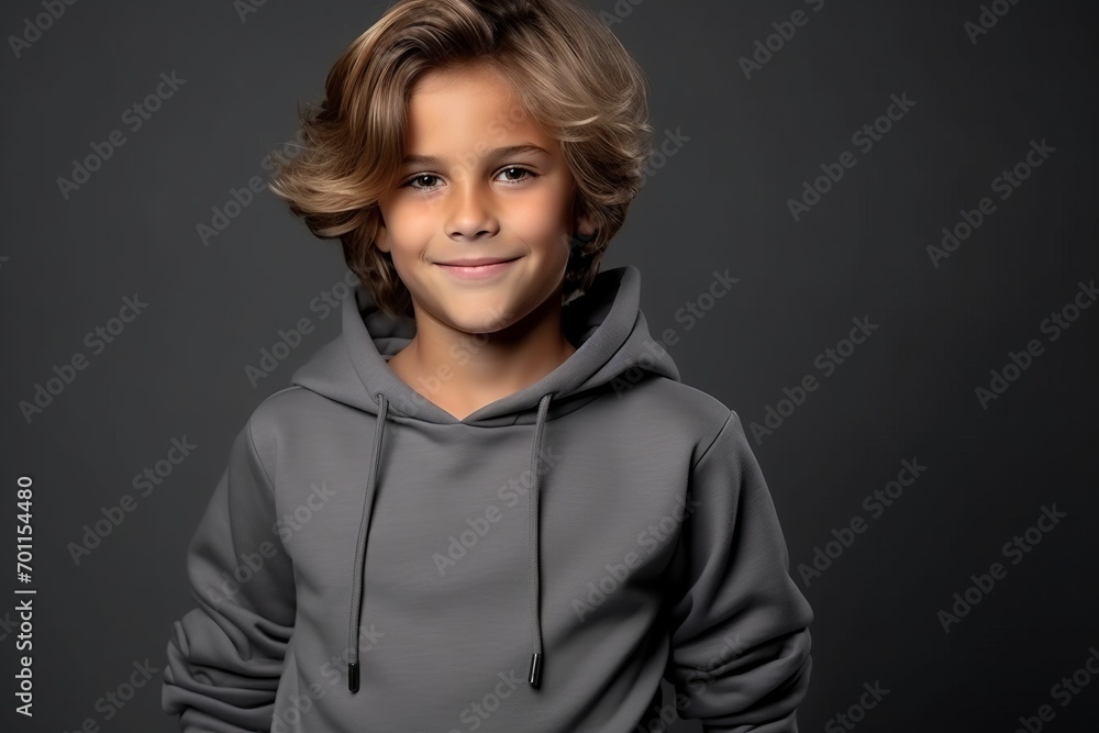 Portrait of a boy in a sweatshirt on a dark background Portrait of a boy in a sweatshirt on a dark background