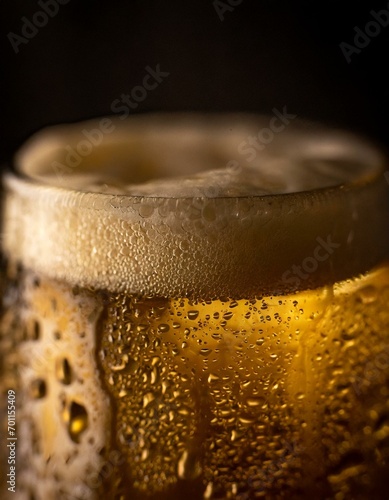 perfectly poured golden beer with a frothy head, emphasizing the refreshing chill and effervescence photo